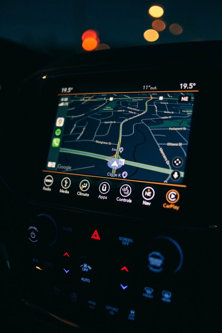 black car gps monitor turned on displaying map