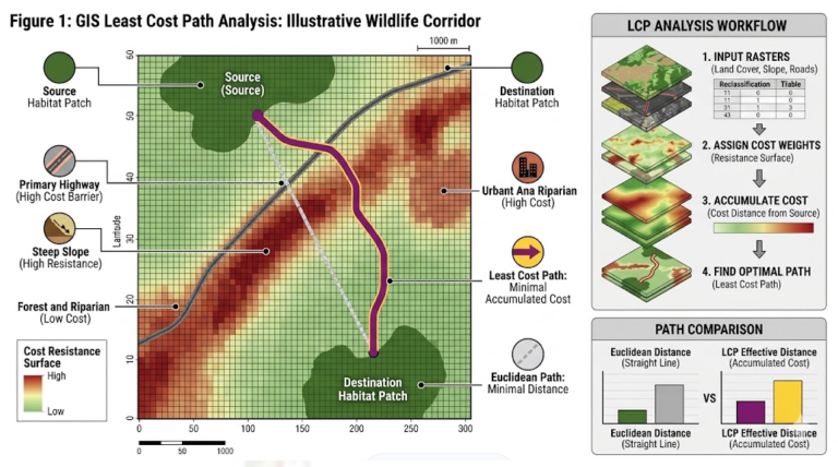 least cost path analysis as part of cost distance analysis in GIS